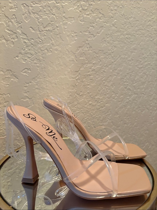 So Me Shoes - So Me Blush Nude Clear-Strap Mid Heel Sandals